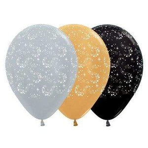 Amscan_OO Balloon - Printed Latex Sparkling Stars Metallic Silver, Gold & Metallic Latex Balloons 30cm 25pk