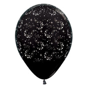 Amscan_OO Balloon - Printed Latex Sparkling Stars Printed Metallic Black Latex Balloons 30cm 6PK