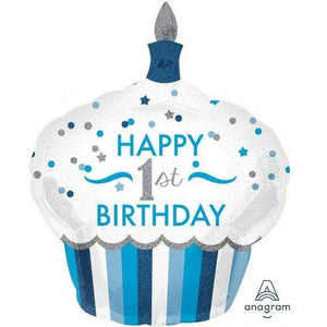 Amscan_OO Balloon - Supershapes, Numbers & Letters 1st Birthday Boy Cupcake Supershape Foil Balloon 73cm x 91cm Each