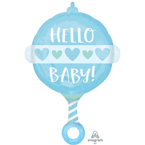 Amscan_OO Balloon - Supershapes, Numbers & Letters Baby Boy Rattle Supershape Foil Balloon 43cm x 60cm Each