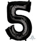 Balloon - Supershapes, Numbers & Letters Black / 5 Numeral SuperShape Foil Balloon 86cm Each