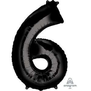 Balloon - Supershapes, Numbers & Letters Black / 6 Numeral SuperShape Foil Balloon 86cm Each
