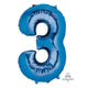Balloon - Supershapes, Numbers & Letters Blue / 3 Numeral SuperShape Foil Balloon 86cm Each