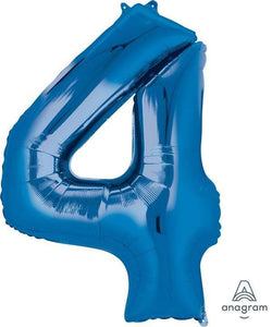 Balloon - Supershapes, Numbers & Letters Blue / 4 Numeral SuperShape Foil Balloon 86cm Each