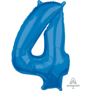 Amscan_OO Balloon - Supershapes, Numbers & Letters Blue Numeral 4 Mid-Size Shape Foil Balloon Balloon 66cm Each