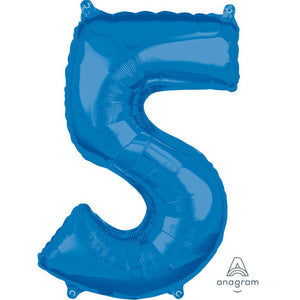 Amscan_OO Balloon - Supershapes, Numbers & Letters Blue Numeral 5 Mid-Size Shape Foil Balloon Balloon 66cm Each