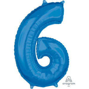 Amscan_OO Balloon - Supershapes, Numbers & Letters Blue Numeral 6 Mid-Size Shape Foil Balloon Balloon 66cm Each