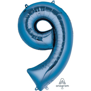 Amscan_OO Balloon - Supershapes, Numbers & Letters Blue Numeral 9 Supershape Foil Balloon 86cm Each