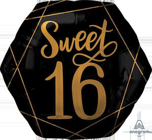 Amscan_OO Balloon - Supershapes, Numbers & Letters Elegant Sweet Sixteen Black & Gold Supershape Foil Balloon Each