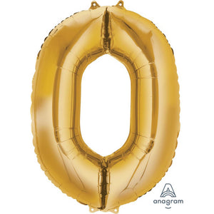Balloon - Supershapes, Numbers & Letters Gold / 0 Numeral SuperShape Foil Balloon 86cm Each