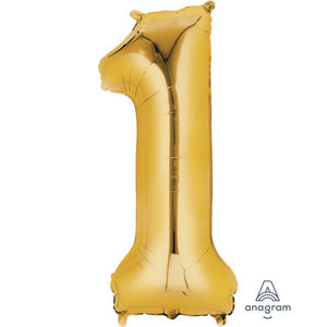 Balloon - Supershapes, Numbers & Letters Gold / 1 Numeral SuperShape Foil Balloon 86cm Each