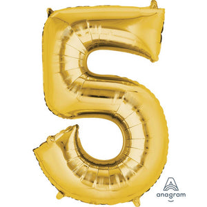 Balloon - Supershapes, Numbers & Letters Gold / 5 Numeral SuperShape Foil Balloon 86cm Each