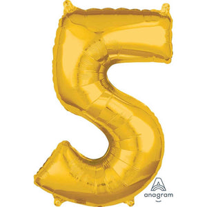 Amscan_OO Balloon - Supershapes, Numbers & Letters Gold Numeral 5 Mid-Size Shape Foil Balloon Balloon 66cm Each