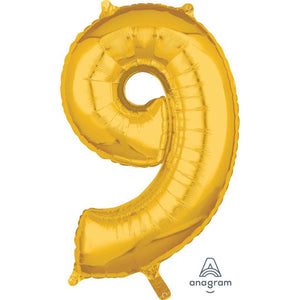Amscan_OO Balloon - Supershapes, Numbers & Letters Gold Numeral 9 Mid-Size Shape Foil Balloon Balloon 66cm Each