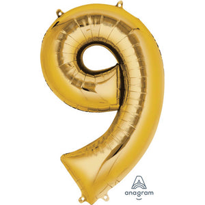 Amscan_OO Balloon - Supershapes, Numbers & Letters Gold Numeral 9 Supershape Foil Balloon 86cm Each