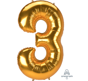 Amscan_OO Balloon - Supershapes, Numbers & Letters Number 3 Gold Supershape Foil Balloon 81cm x 134cm Each