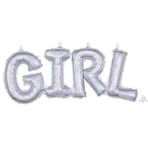 Amscan_OO Balloon - Supershapes, Numbers & Letters Phrase GIRL Silver Holographic Supershape Foil Balloon 55cm x 25cm Each