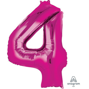 Balloon - Supershapes, Numbers & Letters Pink / 4 Numeral SuperShape Foil Balloon 86cm Each