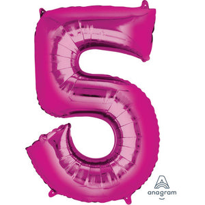 Balloon - Supershapes, Numbers & Letters Pink / 5 Numeral SuperShape Foil Balloon 86cm Each