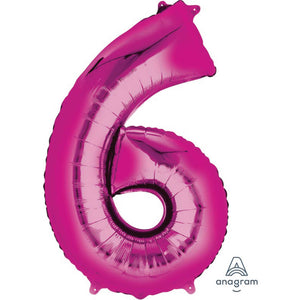 Balloon - Supershapes, Numbers & Letters Pink / 6 Numeral SuperShape Foil Balloon 86cm Each