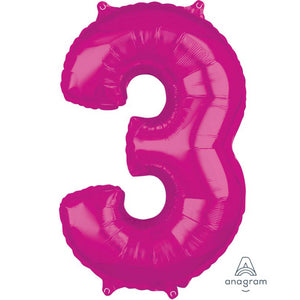 Amscan_OO Balloon - Supershapes, Numbers & Letters Pink Numeral 3 Mid-Size Shape Foil Balloon Balloon 66cm Each