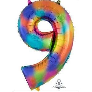 Amscan_OO Balloon - Supershapes, Numbers & Letters Rainbow Splash Numeral 9 Supershape Foil Balloon 86cm Each