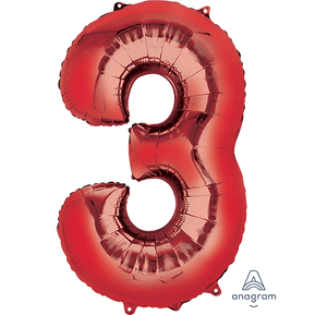 Balloon - Supershapes, Numbers & Letters Red / 3 Numeral SuperShape Foil Balloon 86cm Each