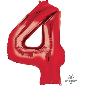 Balloon - Supershapes, Numbers & Letters Red / 4 Numeral SuperShape Foil Balloon 86cm Each
