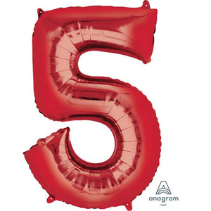 Balloon - Supershapes, Numbers & Letters Red / 5 Numeral SuperShape Foil Balloon 86cm Each
