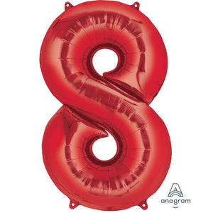 Balloon - Supershapes, Numbers & Letters Red / 8 Numeral SuperShape Foil Balloon 86cm Each