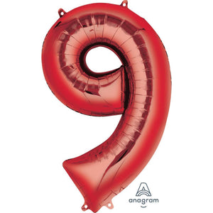 Balloon - Supershapes, Numbers & Letters Red / 9 Numeral SuperShape Foil Balloon 86cm Each