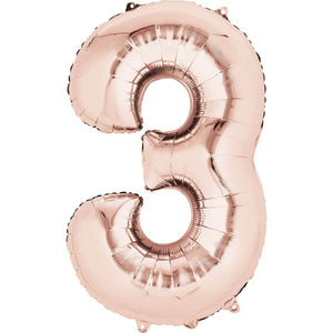 Balloon - Supershapes, Numbers & Letters Rose Gold / 3 Numeral SuperShape Foil Balloon 86cm Each