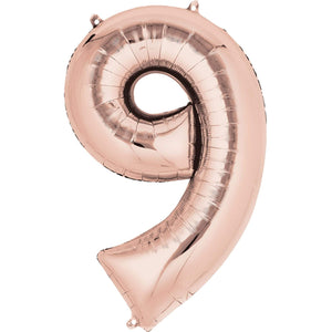 Balloon - Supershapes, Numbers & Letters Rose Gold / 9 Numeral SuperShape Foil Balloon 86cm Each