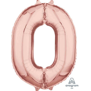 Amscan_OO Balloon - Supershapes, Numbers & Letters Rose Gold Numeral 0 Mid-Size Shape Foil Balloon Balloon 66cm Each