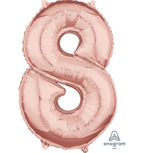 Amscan_OO Balloon - Supershapes, Numbers & Letters Rose Gold Numeral 8 Mid-Size Shape Foil Balloon Balloon 66cm Each