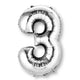 Balloon - Supershapes, Numbers & Letters Silver / 3 Numeral SuperShape Foil Balloon 86cm Each