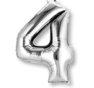 Balloon - Supershapes, Numbers & Letters Silver / 4 Numeral SuperShape Foil Balloon 86cm Each