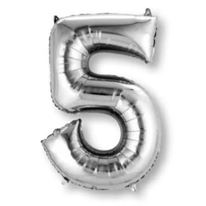 Balloon - Supershapes, Numbers & Letters Silver / 5 Numeral SuperShape Foil Balloon 86cm Each