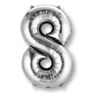 Balloon - Supershapes, Numbers & Letters Silver / 8 Numeral SuperShape Foil Balloon 86cm Each