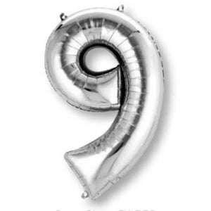 Balloon - Supershapes, Numbers & Letters Silver / 9 Numeral SuperShape Foil Balloon 86cm Each