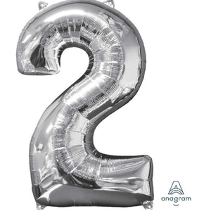 Amscan_OO Balloon - Supershapes, Numbers & Letters Silver Numeral 2 Mid-Size Shape Foil Balloon Balloon 66cm Each
