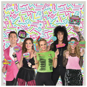 Amscan_OO Decorations - Backdrop & Scene Setters Awesome Party 80's Plastic Scene Setter with Cardboard Photo Props 15pk