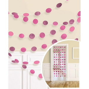 Amscan_OO Decorations - Banners, Flags & Streamers Bright Pink Frosty White Glitter Round String Decorations 2m 6pk