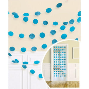 Amscan_OO Decorations - Banners, Flags & Streamers Caribbean Blue Frosty White Glitter Round String Decorations 2m 6pk