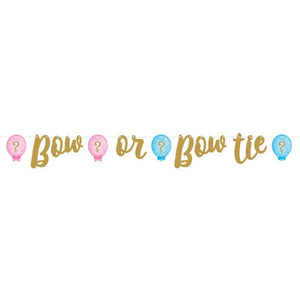 Amscan_OO Decorations - Banners, Flags & Streamers Gender Reveal Ribbon Banner Glittered Bow or Bow tie 20cm x 1.62m Each