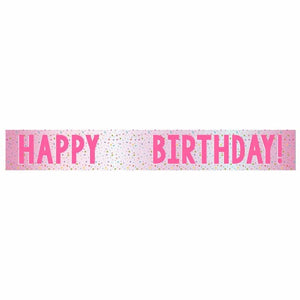 Decorations - Banners, Flags & Streamers Happy Birthday Pink Add-An-Age Foil Banner 1.8m Each