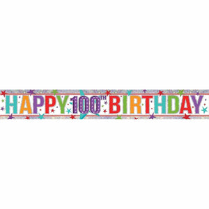 Amscan_OO Decorations - Banners, Flags & Streamers Holographic Happy Birthday 100th Multi-Coloured-Coloured Banner 2.7m Each