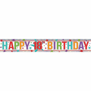 Amscan_OO Decorations - Banners, Flags & Streamers Holographic Happy Birthday 18th Multi-Coloured Banner 2.7m Each