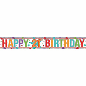 Amscan_OO Decorations - Banners, Flags & Streamers Holographic Happy Birthday 21st Multi-Coloured Banner 2.7m Each
