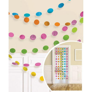 Amscan_OO Decorations - Banners, Flags & Streamers Multi Coloured Frosty White Glitter Round String Decorations 2m 6pk